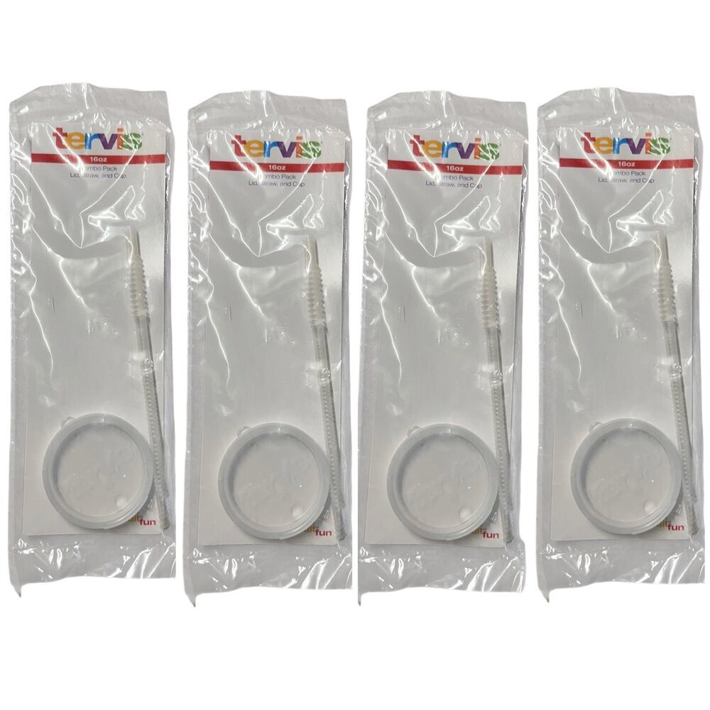 Tervis Tumbler 16oz Clear Lid Straw and Cap New Lot of 4